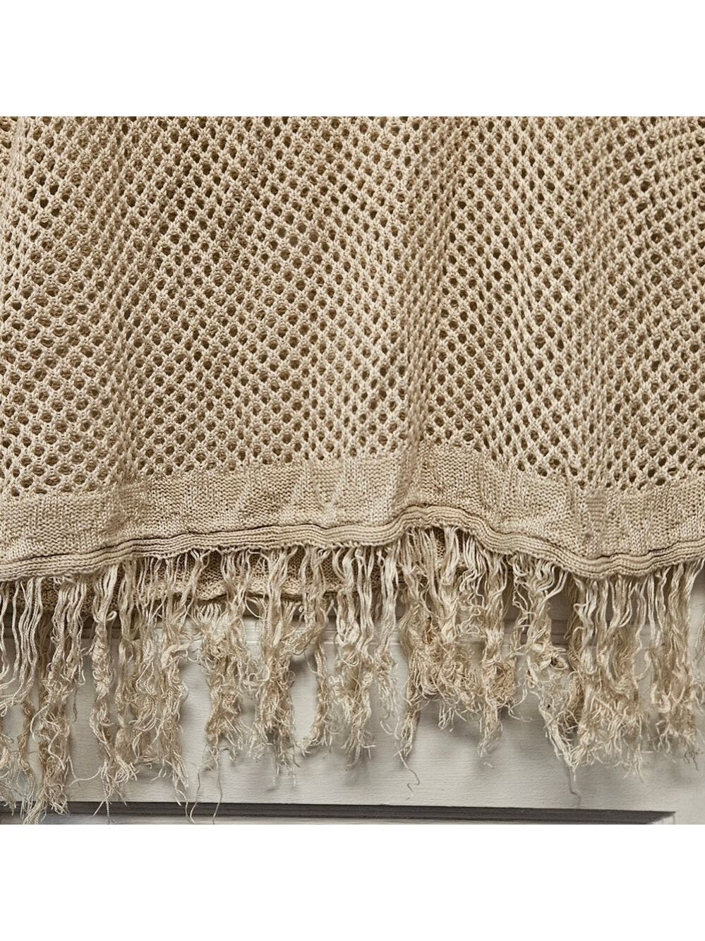 One World Beige Knit Poncho with Fringe Size 2XL - Picture 3 of 7